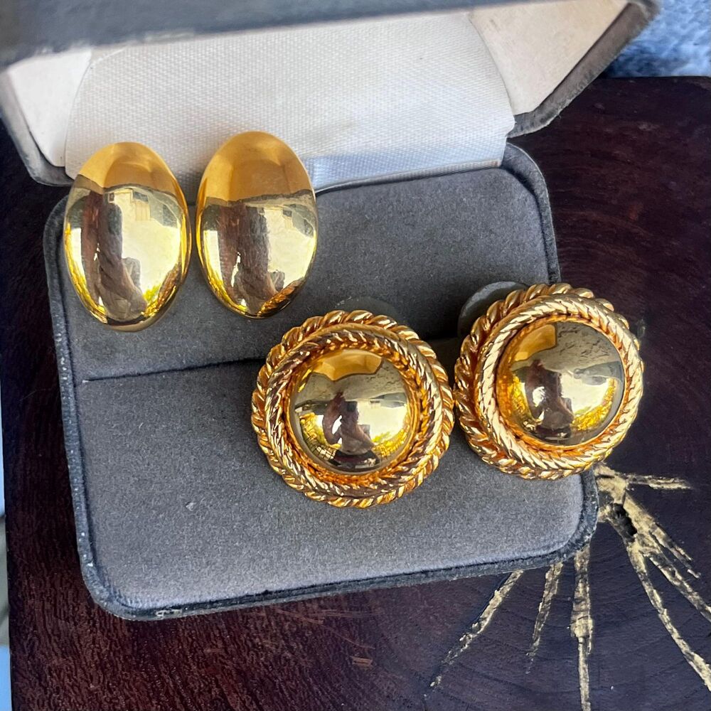 Gold Earring Set 90s Large Studs Including Liz Claiborne